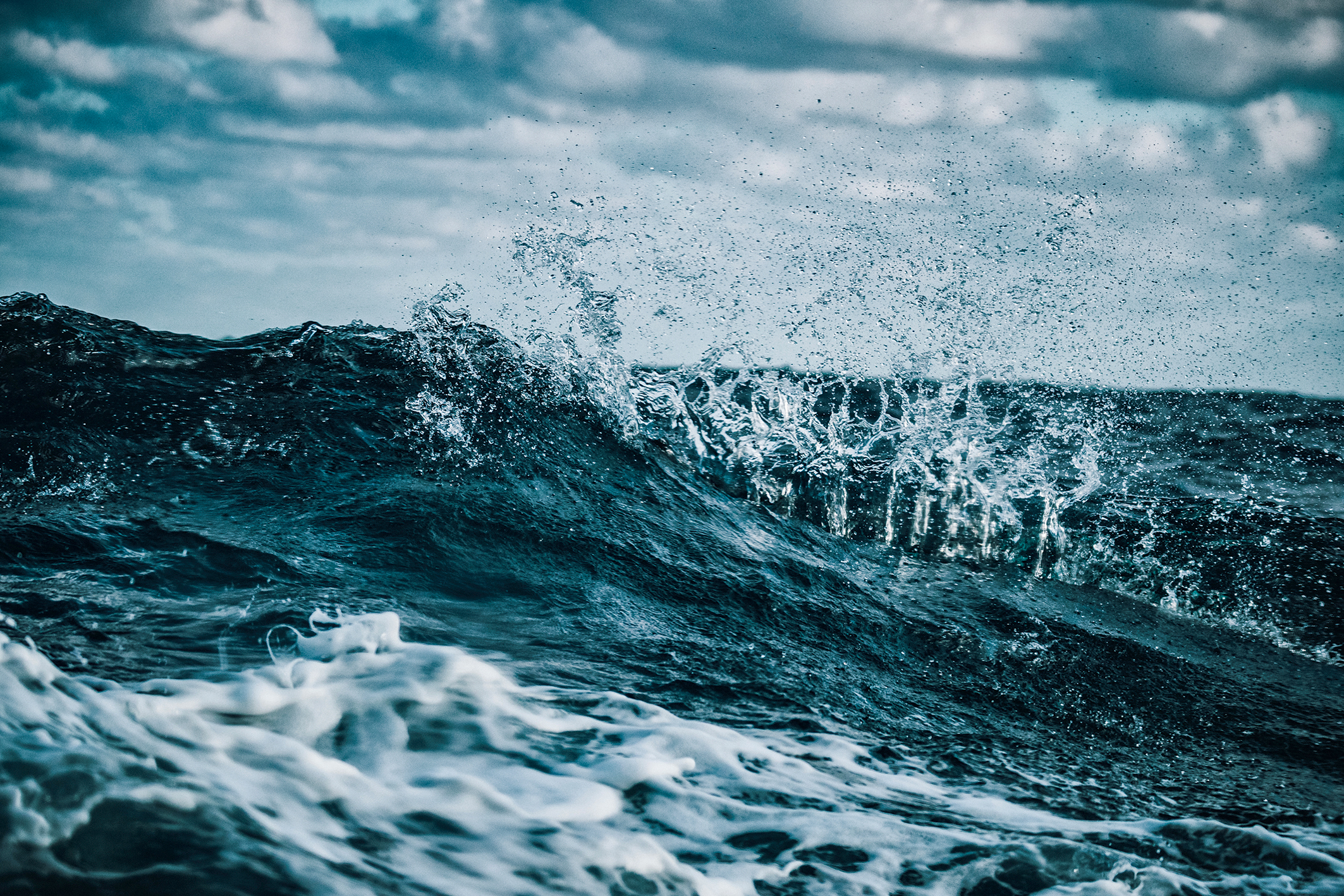 Out in a rough sea, waves crashing